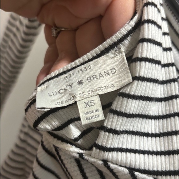 Lucky Brand Stripe Off Shoulder Ribbed Top Long Sleeve Criss Cross Back Size XS - Picture 5 of 7